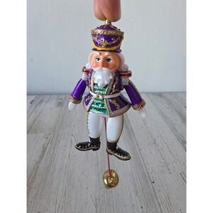 Vintage soldier jointed pole ornament glitter purple nutcracker Bell gold‎ Xmas